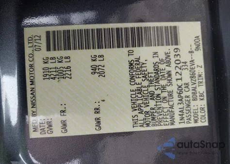 2013 Nissan Altima 2.5 Sl from USA, damaged, VIN 1N4AL3AP6DC122039